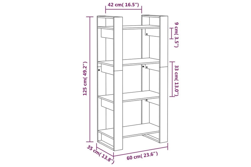 beBasic Bokhylla/rumsavdelare 60x35x125 cm massivt trä - Förvaring - Hyllor - Bokhylla