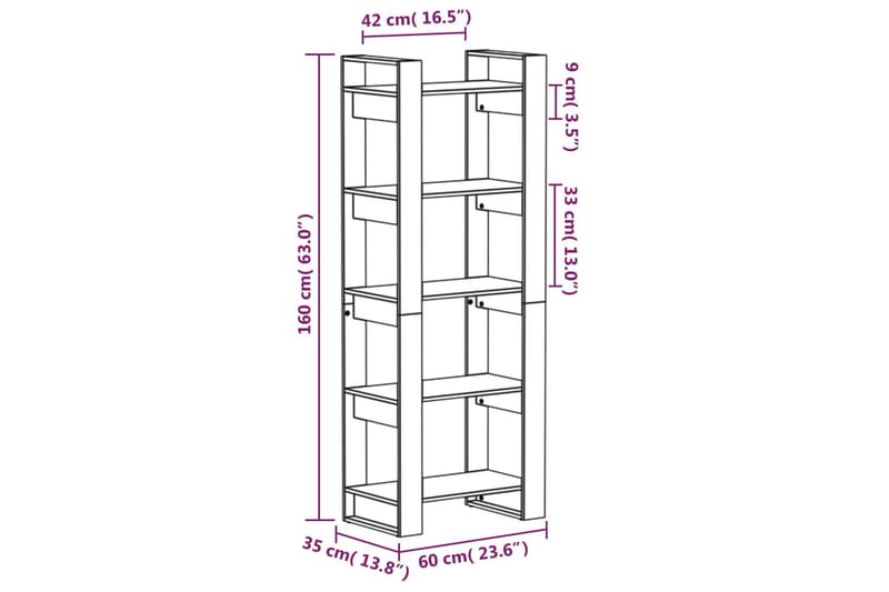 beBasic Bokhylla/rumsavdelare 60x35x160 cm massivt trä - Förvaring - Hyllor - Bokhylla