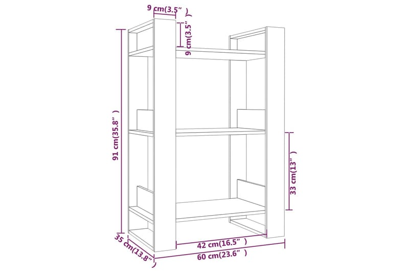 beBasic Bokhylla/rumsavdelare 60x35x91 cm massiv furu - Förvaring - Hyllor - Bokhylla