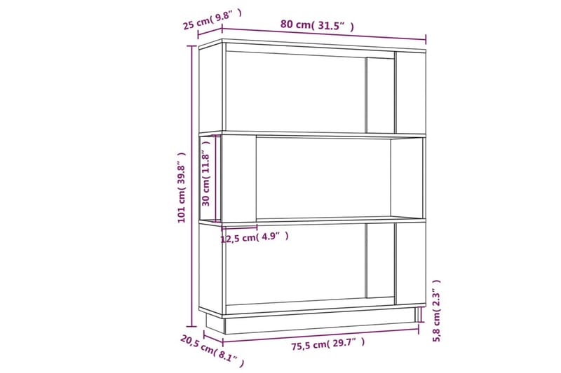 beBasic Bokhylla/rumsavdelare 80x25x101 cm massiv furu - Förvaring - Hyllor - Bokhylla