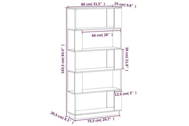 beBasic Bokhylla/rumsavdelare 80x25x163,5 cm massiv furu - Förvaring - Hyllor - Bokhylla