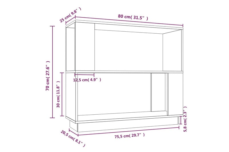 beBasic Bokhylla/rumsavdelare 80x25x70 cm massiv furu - Förvaring - Hyllor - Bokhylla