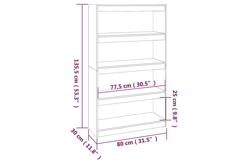 beBasic Bokhylla/rumsavdelare 80x30x135,5 cm massiv furu - Förvaring - Hyllor - Bokhylla