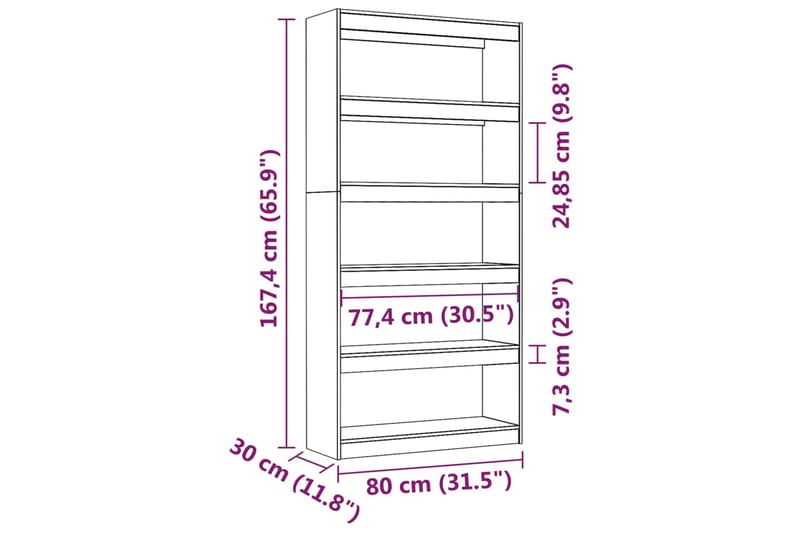 beBasic Bokhylla/rumsavdelare 80x30x167,4 cm massiv furu - Förvaring - Hyllor - Bokhylla