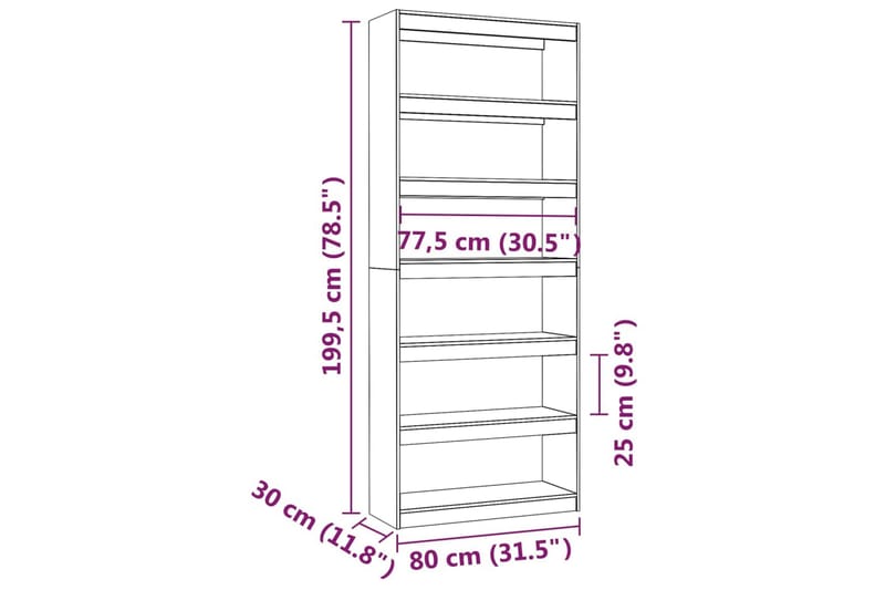 beBasic Bokhylla/rumsavdelare 80x30x199,5 cm massiv furu - Förvaring - Hyllor - Bokhylla