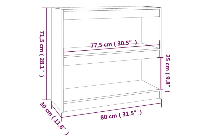 beBasic Bokhylla/rumsavdelare 80x30x71,5 cm massiv furu - Förvaring - Hyllor - Bokhylla