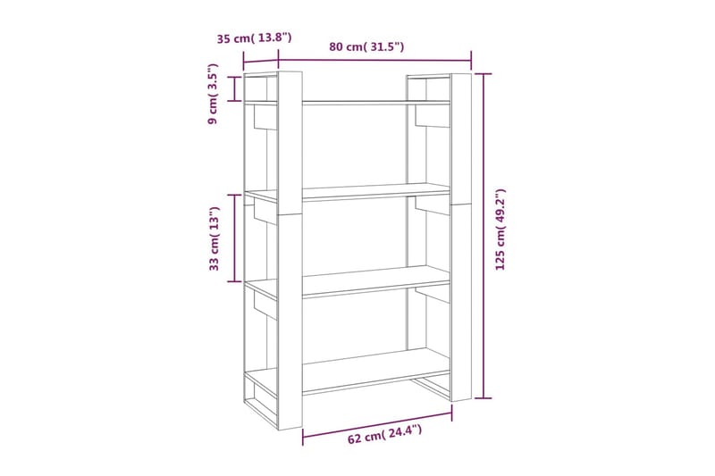 beBasic Bokhylla/Rumsavdelare 80x35x125 cm massiv furu - Förvaring - Hyllor - Bokhylla