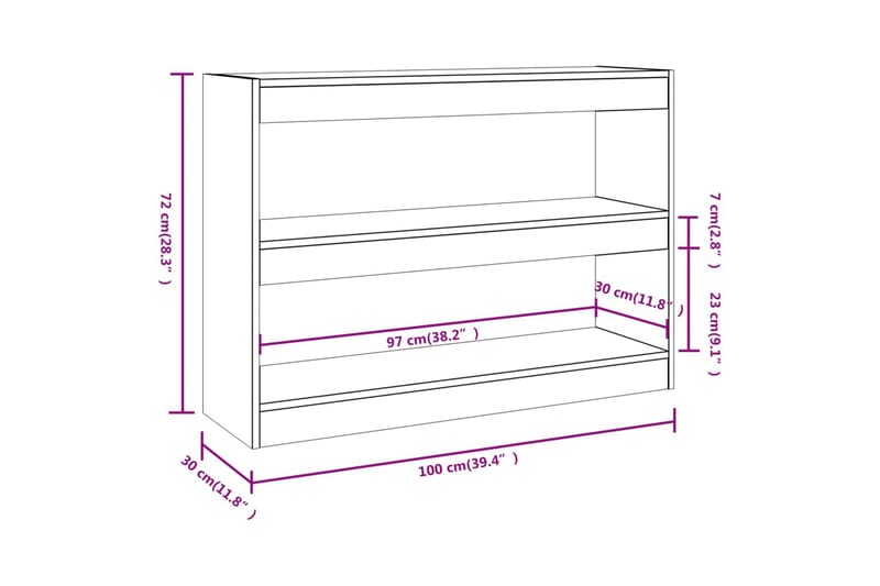 beBasic Bokhylla/Rumsavdelare betonggrå 100x30x72 cm - Förvaring - Hyllor - Bokhylla