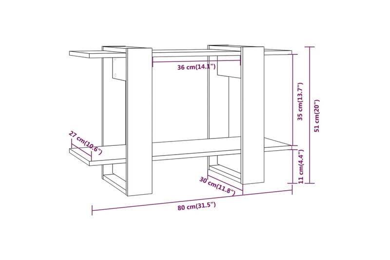 beBasic Bokhylla/Rumsavdelare betonggrå 80x30x51 cm - Förvaring - Hyllor - Bokhylla