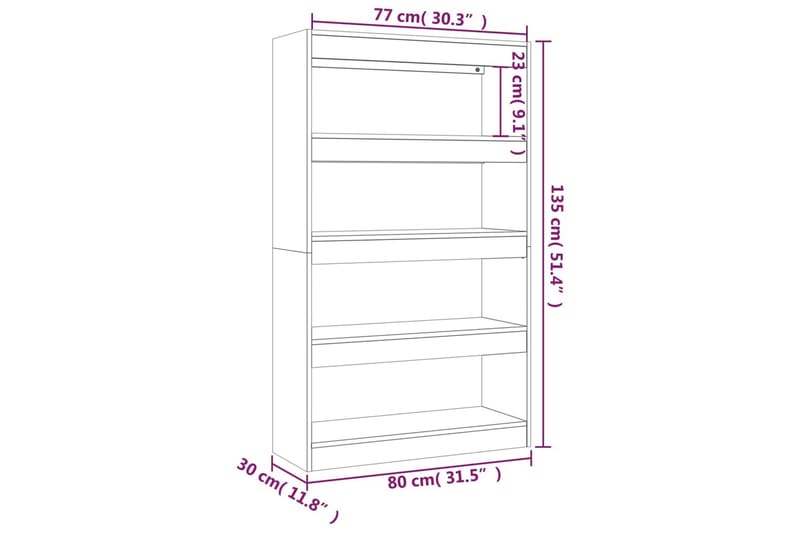 beBasic Bokhylla/Rumsavdelare grå sonoma-ek 80x30x135cm konstruerat trä - Förvaring - Hyllor - Bokhylla