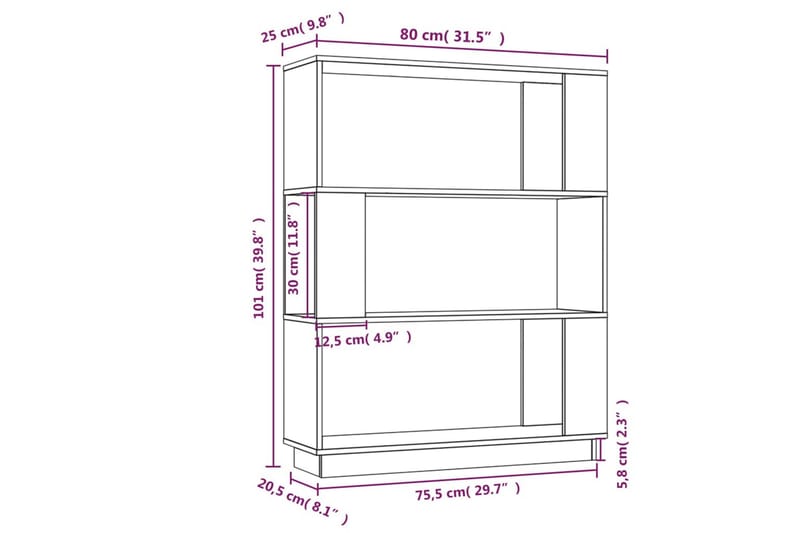 beBasic Bokhylla/rumsavdelare honungsbrun 80x25x101 cm massivt trä - Förvaring - Hyllor - Bokhylla