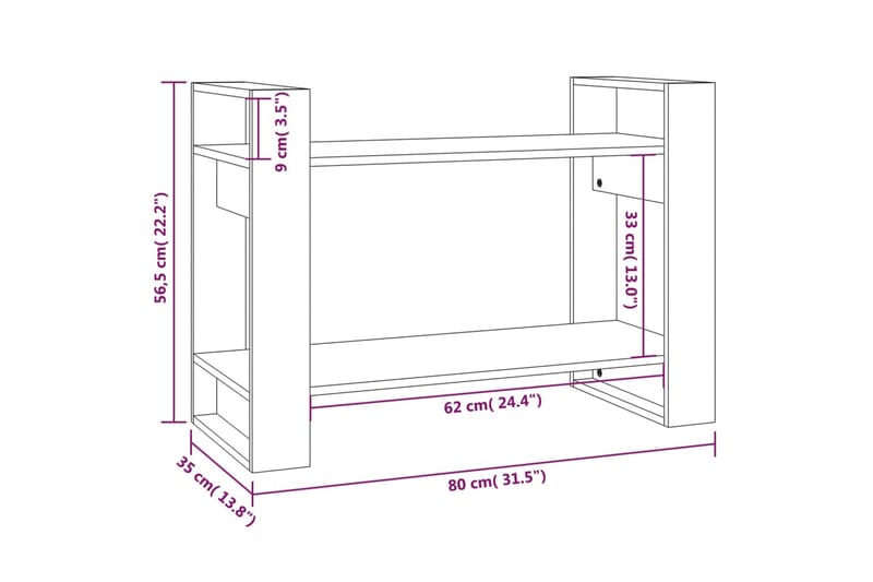 beBasic Bokhylla/rumsavdelare honungsbrun 80x35x56,5 cm massivt trä - Förvaring - Hyllor - Bokhylla