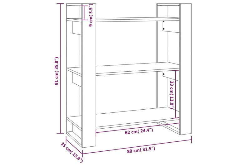 beBasic Bokhylla/rumsavdelare honungsbrun 80x35x91 cm massiv furu - Förvaring - Hyllor - Bokhylla