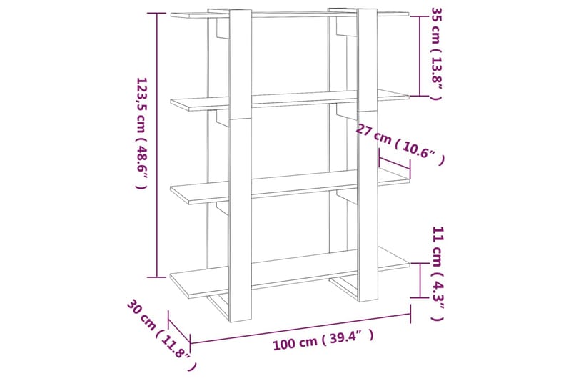 beBasic Bokhylla/Rumsavdelare rökfärgad ek 100x30x123,5 cm - Förvaring - Hyllor - Bokhylla