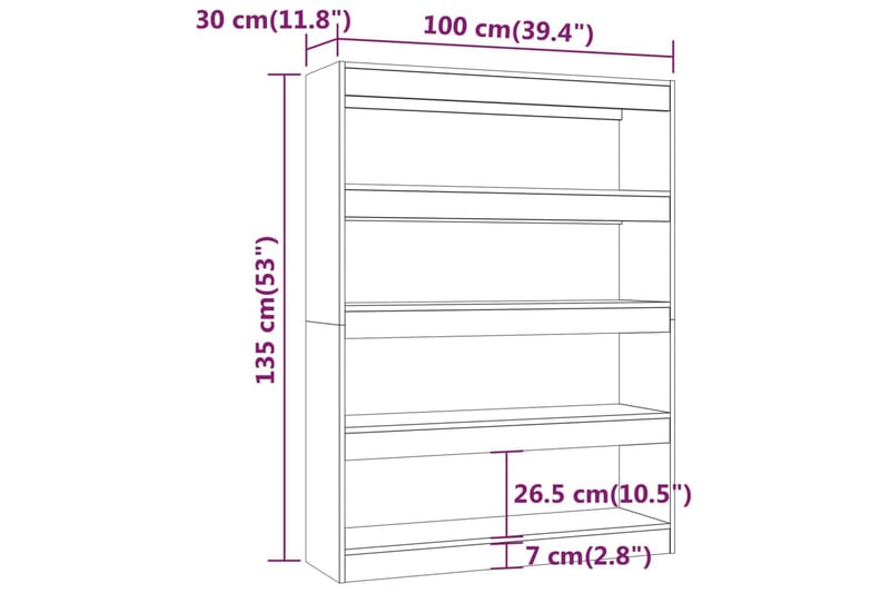 beBasic Bokhylla/rumsavdelare rökfärgad ek 100x30x135 cm - Förvaring - Hyllor - Bokhylla