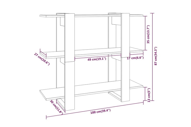 beBasic Bokhylla/Rumsavdelare rökfärgad ek 100x30x87 cm - Förvaring - Hyllor - Bokhylla