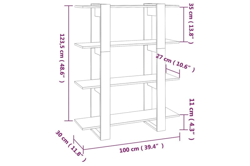 beBasic Bokhylla/rumsavdelare sonoma-ek 100x30x123,5 cm - Förvaring - Hyllor - Bokhylla