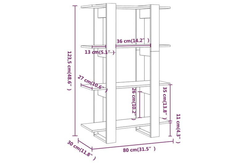 beBasic Bokhylla/rumsavdelare sonoma-ek 80x30x123,5 cm - Förvaring - Hyllor - Bokhylla