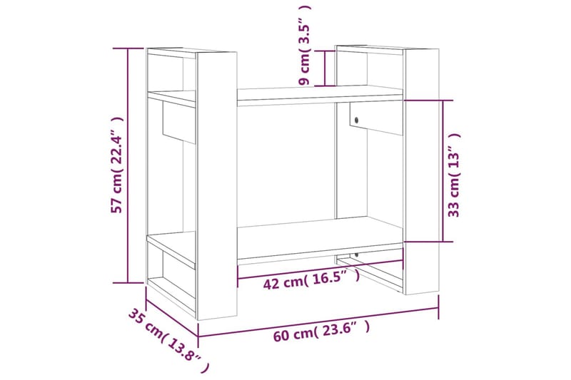 beBasic Bokhylla/rumsavdelare svart 60x35x57 cm massiv furu - Förvaring - Hyllor - Bokhylla