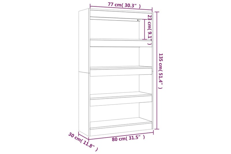 beBasic Bokhylla/Rumsavdelare svart 80x30x135 cm konstruerat trä - Förvaring - Hyllor - Bokhylla