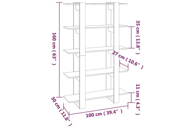 beBasic Bokhylla/Rumsavdelare vit 100x30x160 cm - Förvaring - Hyllor - Bokhylla