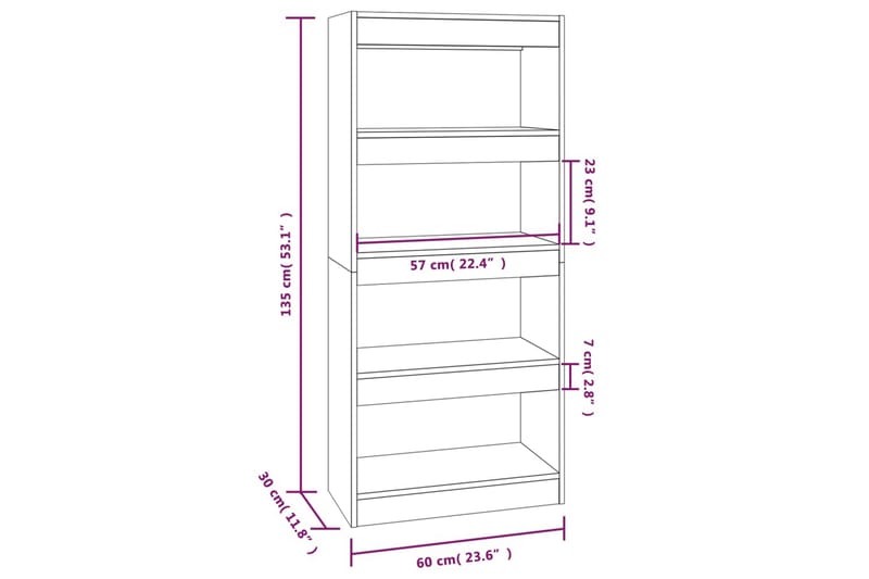 beBasic Bokhylla/rumsavdelare vit 60x30x135 cm konstruerat trä - Förvaring - Hyllor - Bokhylla