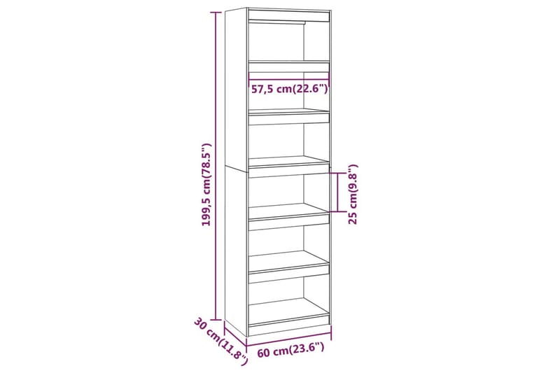 beBasic Bokhylla/rumsavdelare vit 60x30x199,5 cm massiv furu - Förvaring - Hyllor - Bokhylla