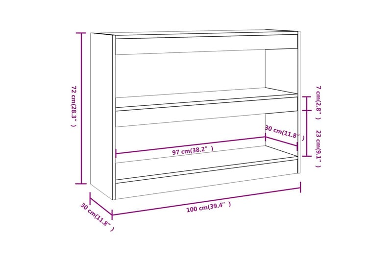 beBasic Bokhylla/Rumsavdelare vit högglans 100x30x72 cm - Förvaring - Hyllor - Bokhylla