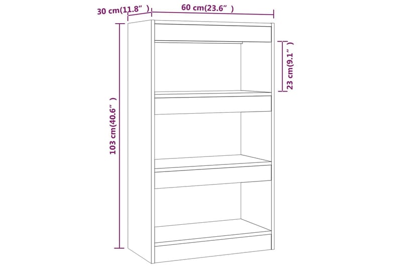 beBasic Bokhylla/Rumsavdelare vit högglans 60x30x103 cm konstruerat trä - Förvaring - Hyllor - Bokhylla