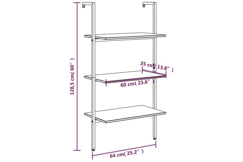 beBasic Hylla 3-nivåer ljusbrun och svart 64x35x120,5 cm - Förvaring - Hyllor - Bokhylla