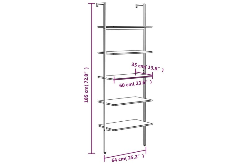 beBasic Hylla 3-nivåer ljusbrun och svart 64x35x185 cm - Förvaring - Hyllor - Bokhylla