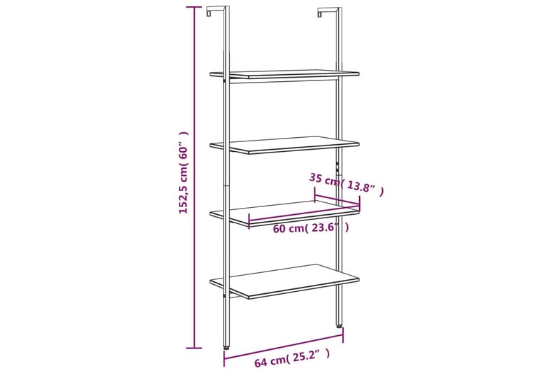 beBasic Hylla 4-nivåer ljusbrun och svart 64x35x152,5 cm - Förvaring - Hyllor - Bokhylla