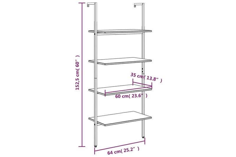 beBasic Hylla 4-nivåer ljusbrun och svart 64x35x152,5 cm - Förvaring - Hyllor - Bokhylla