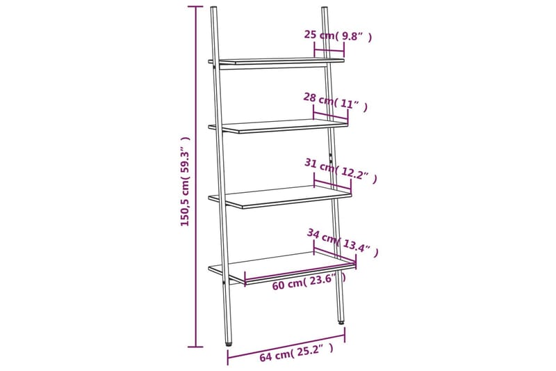 beBasic Hylla 4-nivåer mörkbrun och svart 64x34x150,5 cm - Förvaring - Hyllor - Bokhylla