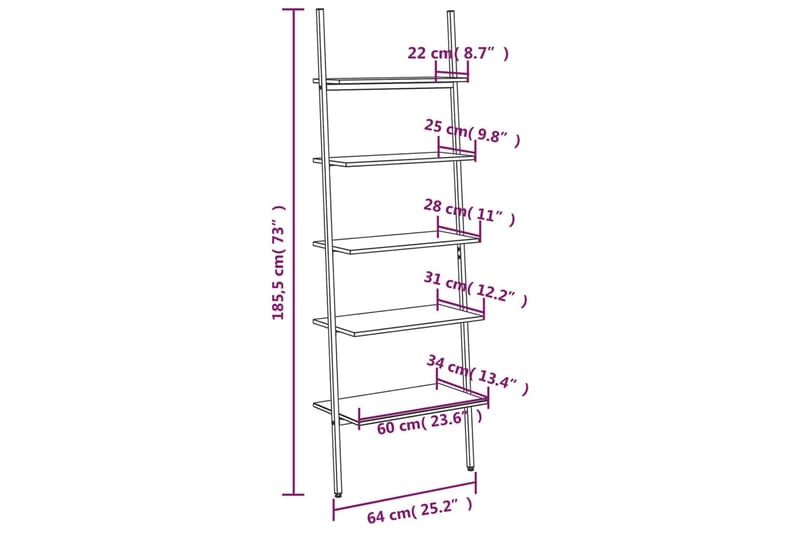 beBasic Hylla 5 hyllplan ljusbrun och svart 64x34x185,5 cm - Förvaring - Hyllor - Bokhylla