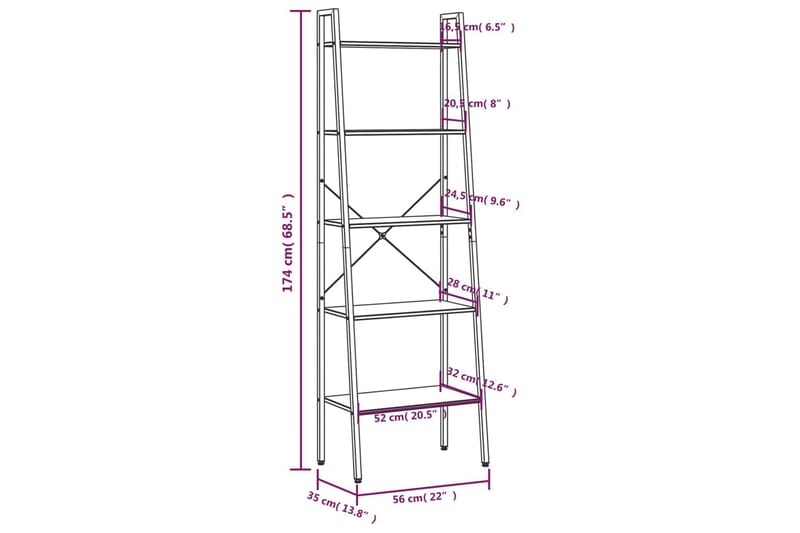 beBasic Hylla 5 plan mörkbrun och svart 56x35x174 cm - Förvaring - Hyllor - Bokhylla