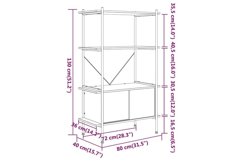 beBasic Hyllenhet 4 nivåer med skåp 80x40x130 cm stål konstruerat trä - Förvaring - Hyllor - Bokhylla