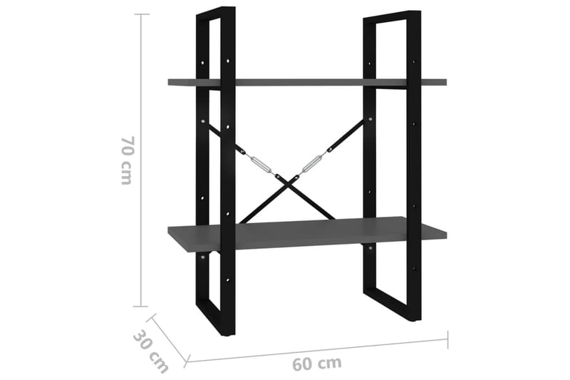 Bokhylla 2 hyllplan grå 60x30x70 cm spånskiva - Grå - Förvaring - Hyllor - Bokhylla