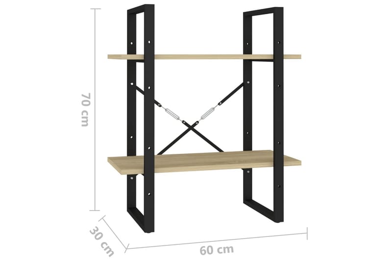 Bokhylla 2 hyllplan sonoma-ek 60x30x70 cm spånskiva - Brun - Förvaring - Hyllor - Bokhylla