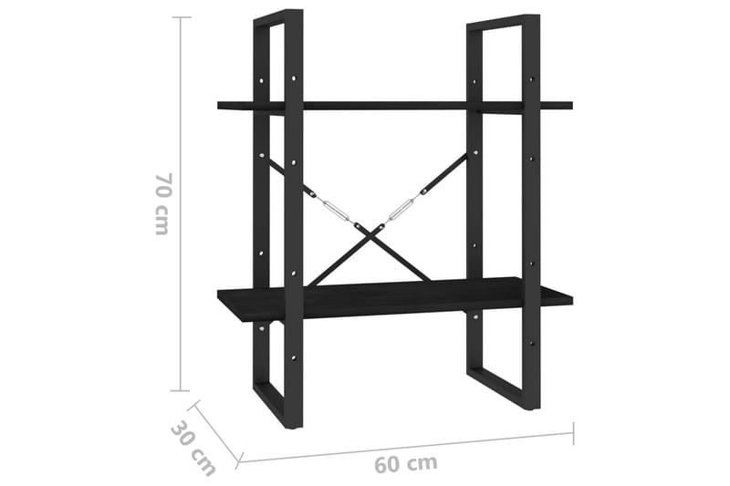 Bokhylla 2 hyllplan svart 60x30x70 cm massiv furu - Svart - Förvaring - Hyllor - Bokhylla