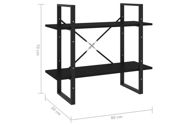 Bokhylla 2 hyllplan svart 80x30x70 cm spånskiva - Svart - Förvaring - Hyllor - Bokhylla