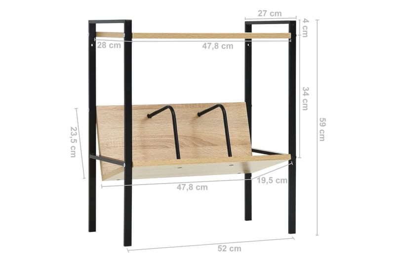 Bokhylla 2 hyllplan svart och ek 52x28x59 cm spånskiva - Svart - Förvaring - Hyllor - Bokhylla