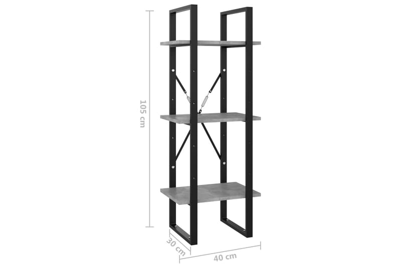 Bokhylla 3 hyllplan betonggrå 40x30x105 cm spånskiva - Betonggrå - Förvaring - Hyllor - Bokhylla