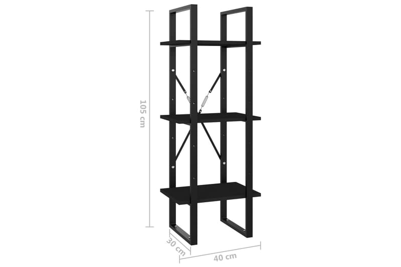 Bokhylla 3 hyllplan svart 40x30x105 cm spånskiva - Svart - Förvaring - Hyllor - Bokhylla