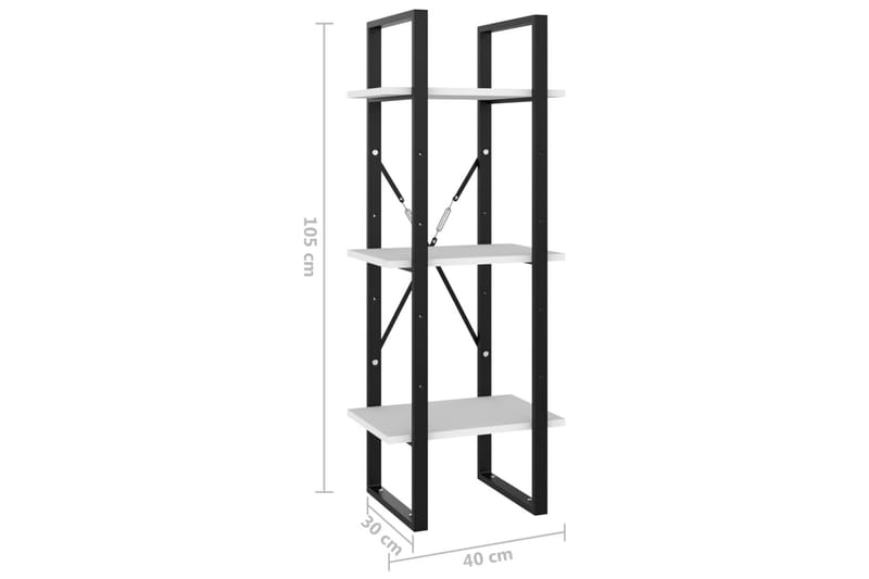 Bokhylla 3 hyllplan vit 40x30x105 cm spånskiva - Vit - Förvaring - Hyllor - Bokhylla