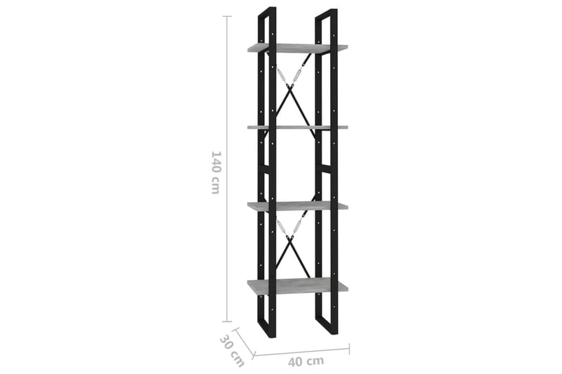 Bokhylla 4 hyllplan betonggrå 40x30x140 cm spånskiva - Betonggrå - Förvaring - Hyllor - Bokhylla