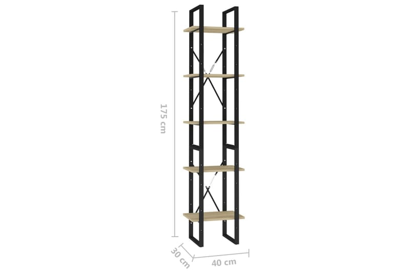 Bokhylla 5 hyllplan sonoma-ek 40x30x175 cm spånskiva - Brun - Förvaring - Hyllor - Bokhylla