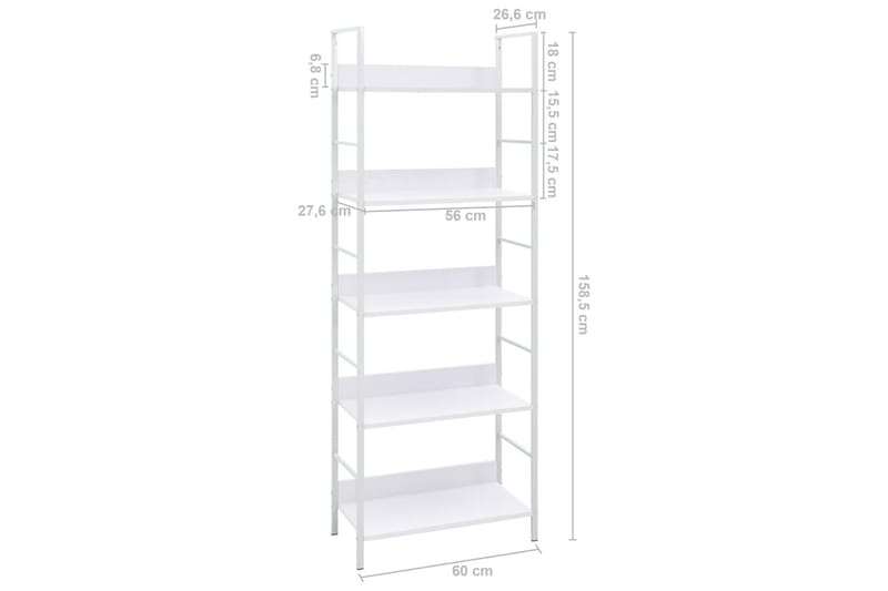 Bokhylla 5 hyllplan vit 60x27,6x158,5 cm spånskiva - Vit - Förvaring - Hyllor - Bokhylla