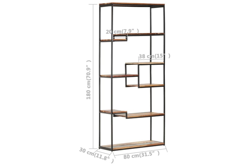 Bokhylla 80x30x180 cm massivt återvunnet trä - Brun - Förvaring - Hyllor - Bokhylla