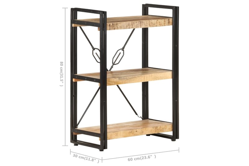 Bokhylla med 3 hyllplan 60x30x80 cm massivt mangoträ - Brun - Förvaring - Hyllor - Bokhylla